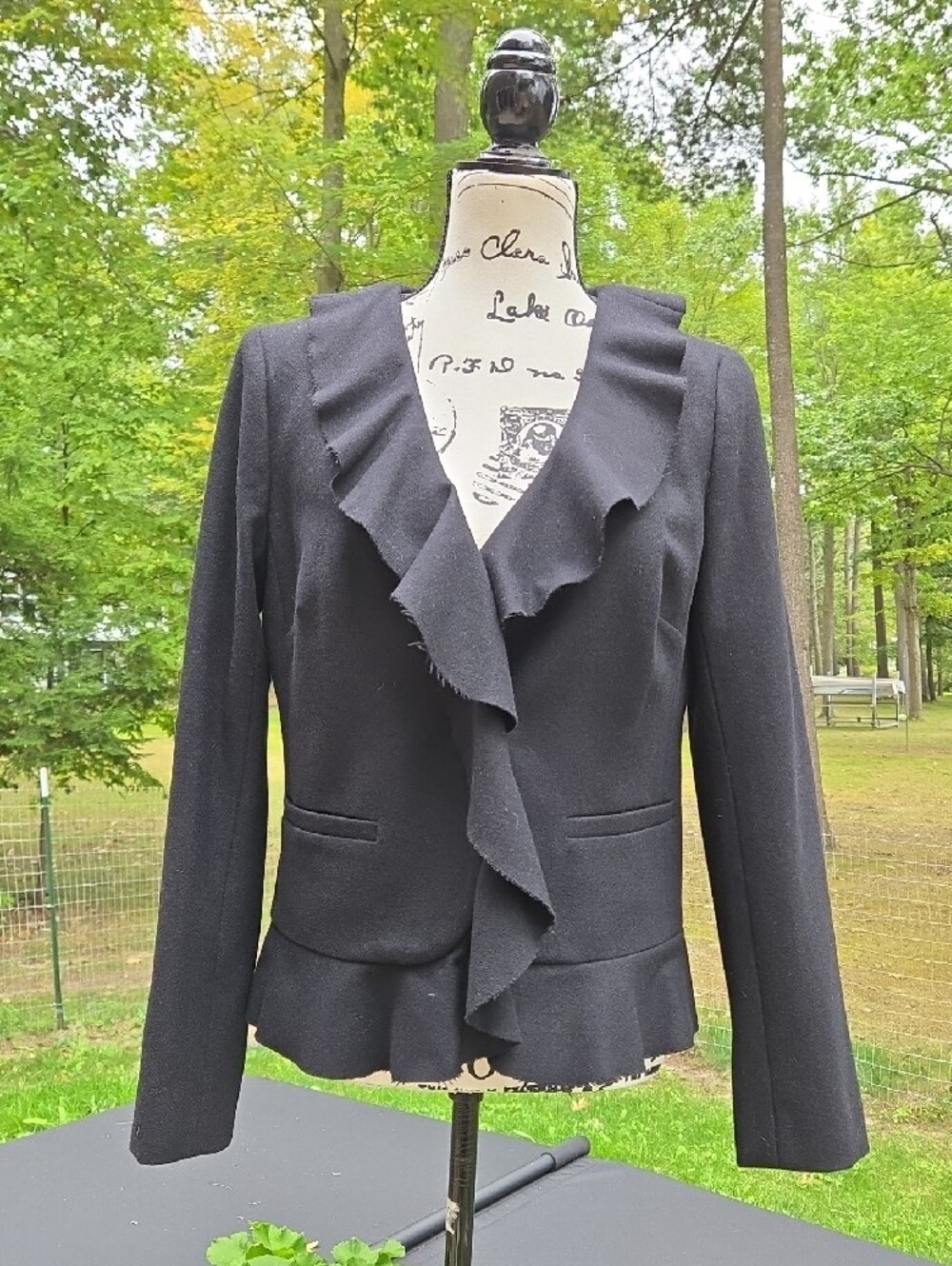 Women's Black Ruffle Front Jacket - Classic Workwear